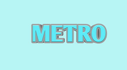 METRO Text Graphic, Bold Teal Letters on Light Blue, Isolated Vector with Gray Stroke