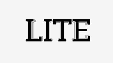 Modern 3D 'LITE' Word Art, Black Letters with Shadow on Light Background, Graphic Element for Design