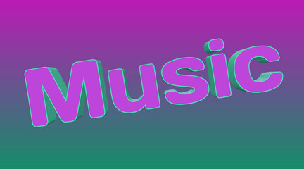 Music Text Logo Concept, 3D Typography on Vibrant Gradient, Isolated Vector
