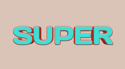 3D SUPER Text: Bold Teal and Red Letters on Beige Background for Modern Design