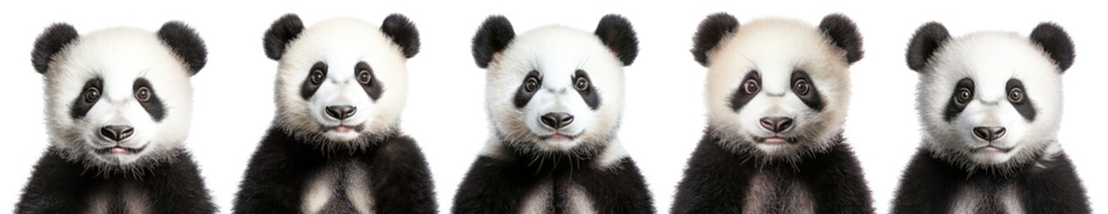Obraz premium Group of Adorable Giant Pandas with Playful Expressions and Stance, PNG bundle collection, Isolated on Transparent Background