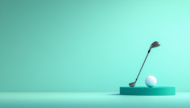 Golf Club & Ball on Teal Platform.