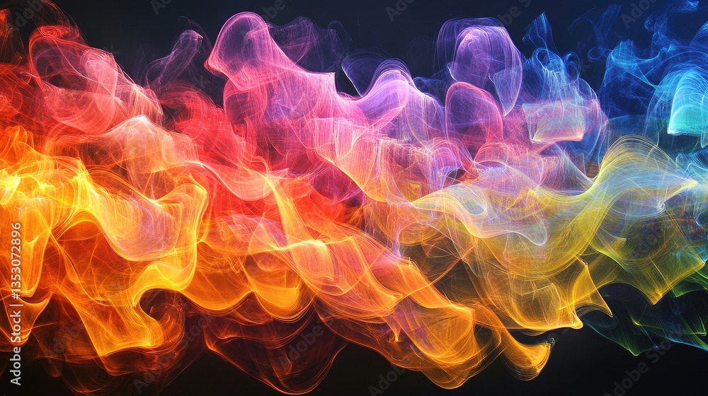 Poster abstract patterns of smoke dancing in the air, illuminated by soft lighting, creating a visually cap