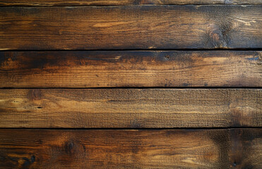 Fototapeta premium A close up shot of brown wooden planks with visible wood grain and dark burn marks on the surface