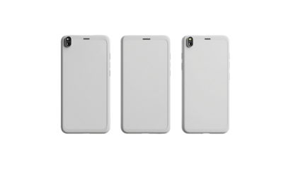 Three White Smartphones Arranged in a Row Mockup Display Isolated on transparent