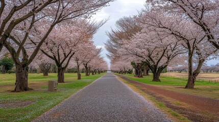 Fototapeta premium Cherry Blossom Avenue with Spring Path in Japan.
