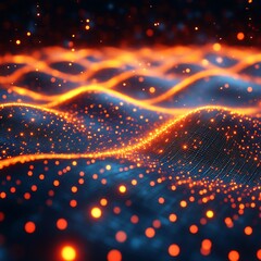Obraz premium Glowing Particle Waves, Abstract, Digital, Background, Technology