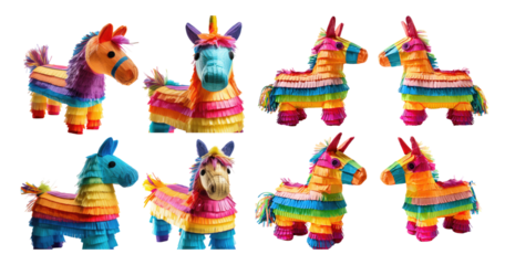 Colorful Pinatas in Various Animal Shapes for Celebrations, PNG bundle collection, Isolated on Transparent Background