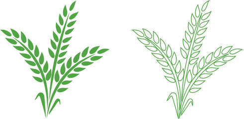 Wheats ears icon set and wheat design elements flat line vector collection isolated on transparent background. Harvest wheat grain, growth rice stalk and whole bread grains or field cereal nutritious.