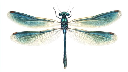 Isolated dragonfly, detailed wings, white background, nature