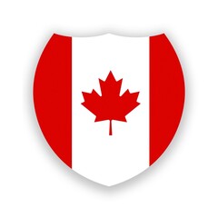 Canada national flag in the shape of a shield isolated on white. Illustration