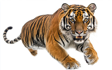 Obraz premium Power in Motion A Majestic Tiger Running Free Isolated On White Background.