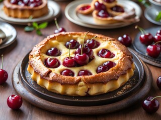 Rustic Elegance in Every Bite: Cherry Clafoutis, a Classic French Dessert That Combines Tender, Sun-Kissed Cherries with a Silky, Golden Batter for a Simple Yet Luxurious Treat