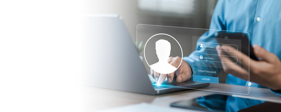 Cyber security and data protection concept. Business professional using two-factor authentication, user privacy and data encryption, Login, verify password for secure internet access.