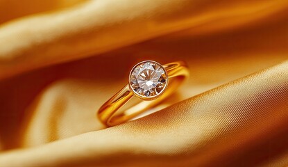 Elegant diamond ring on gold fabric