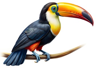 Radiant Toucan Perched: A vibrant toucan with striking plumage and a huge bill finds its perch on a branch, exuding tropical flair and charisma. 