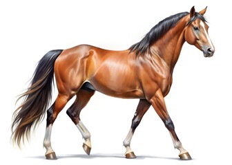 Fototapeta premium Majestic Horse: The graceful horse strides forward in a picturesque setting. Its elegant form and the environment contribute to the image's overall beauty and tranquility.