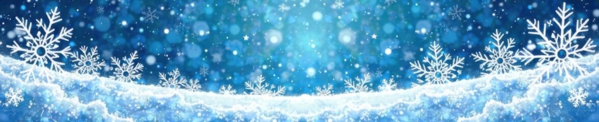 Icy winter landscape with intricate hand-drawn snowflake silhouettes, winter wonderland, snowflake silhouette