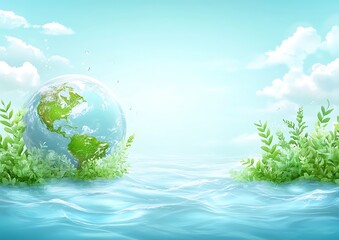 A vibrant planet Earth surrounded by water and green vegetation