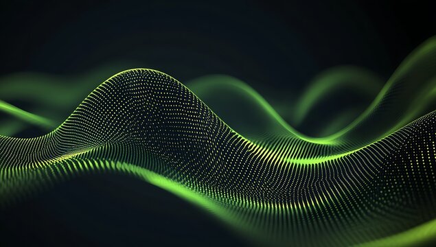 Rendering 3d wave dynamic background dots green futuristic flow technology abstract datum innovation sound illustration business digital music dot texture.