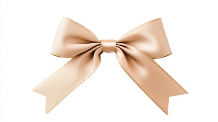Fototapeta premium Elegant mocha-colored satin ribbon bow isolated on white background, perfect for gift wrapping, festive decor or fashion accessory design