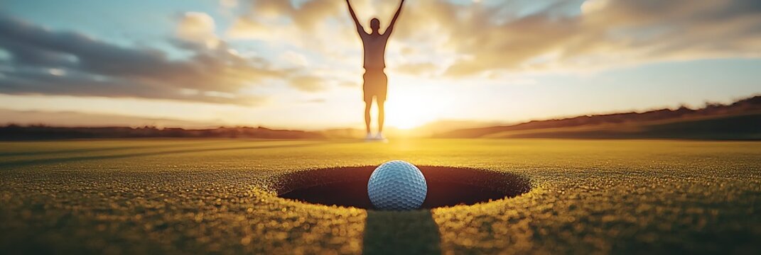Golfer's Victory at Sunset