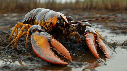 Lobster covered in oil demonstrates the tragic consequences of an oil spill on marine life