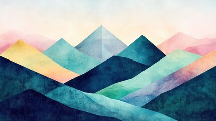 Colorful Geometric Mountain Range with Abstract Landscape Art.
