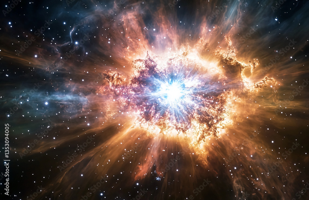 Wall mural exploring the mesmerizing cosmic explosion in deep space with brilliant starburst and nebula colors