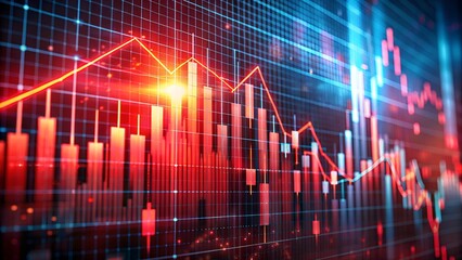 Red Glowing Stock Market Graph with Candlestick Patterns and Volatile Market Trend

