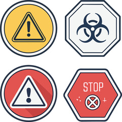 Warning Alert Icons Set, Editable Stroke Outline Safety Symbols Collection