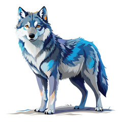 Fototapeta premium Majestic Grey Wolf Vector Illustration with Blue Tones and Piercing Golden Eyes, Standing Tall and Isolated on White Background, Symbolizing Wilderness and Strength
