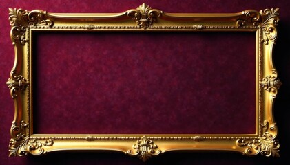 Ornate gold vintage scroll frame with gilded details and floral motifs, sitting on a velvet background , baroque, gold, antique