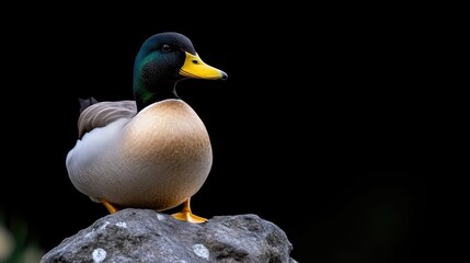 Fototapeta premium A Mallard duck perched on a rock