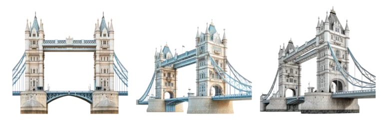 Iconic Tower Bridge London in Different Perspectives and Styles, PNG bundle collection, Isolated on Transparent Background