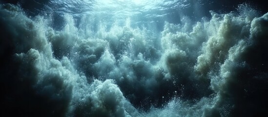 Fototapeta premium Underwater Turbulent Waves, Sunlight, Ocean Depths