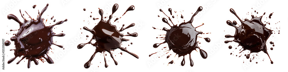 Poster chocolate splashes in motion fluidity and rich color evident showing sweetness viscosity in differen