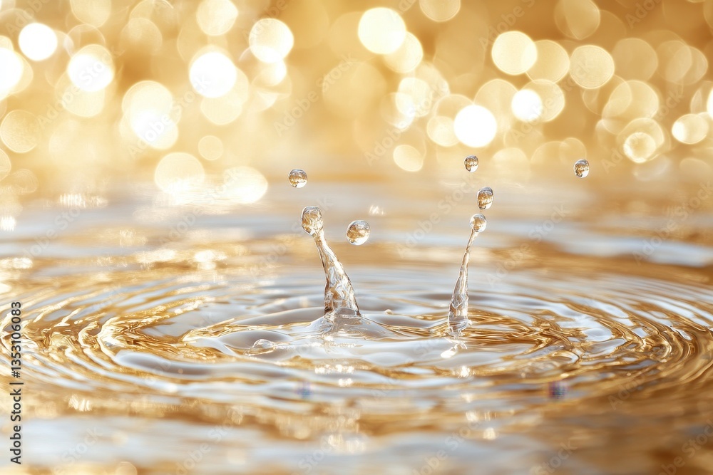 Aufkleber Water droplets creating ripples on a serene lake during golden hour with sunlight reflecting off the surface