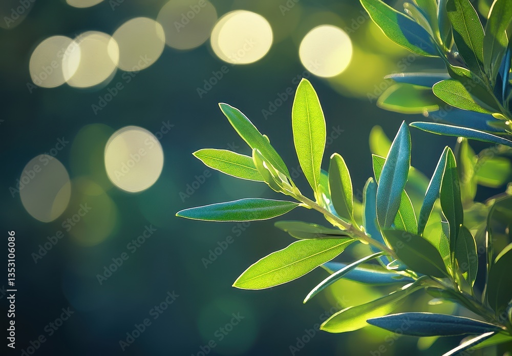 Aufkleber lush green leaves glimmering under soft natural light with bokeh background creating a serene and tr