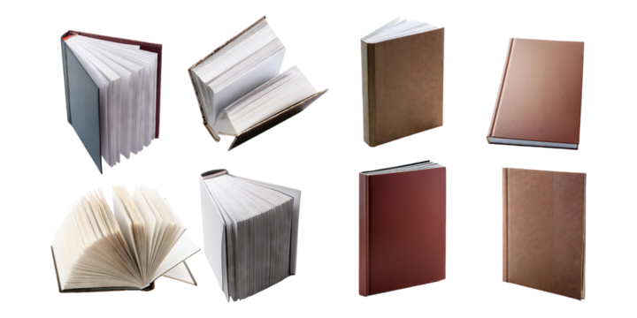 Varied Book Mockups with Blank Pages and Covers