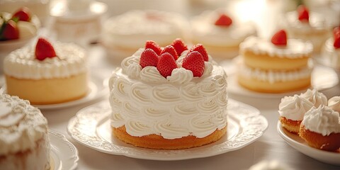 Delicate Strawberry Cakes with Whipped Cream