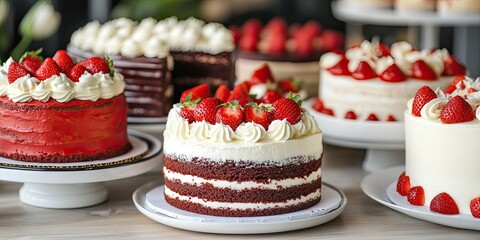 Assorted Layer Cakes with Fresh Strawberries