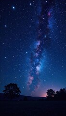 Starry night sky with vibrant celestial bodies against a deep black canvas, velvet, space