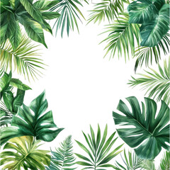 Tropical green leaves create a vibrant decorative art frame for walls, Tropical green leaves for decoration art frame wallpaper,card on Transparent background