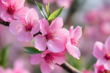 Obraz premium Beautiful cluster of vibrant pink flowers with green leaves