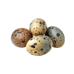 Obraz premium Quail eggs in various colors on a bright Transparent background for culinary or decorative purposes, quail eggs isolated on PNG background