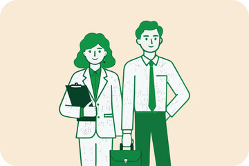  Professional Duo in Business Attire: A Minimalist Vector Illustration on a Light Background