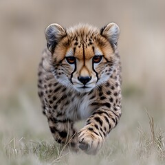 Obraz premium Cheetah running in savanna, focused predator