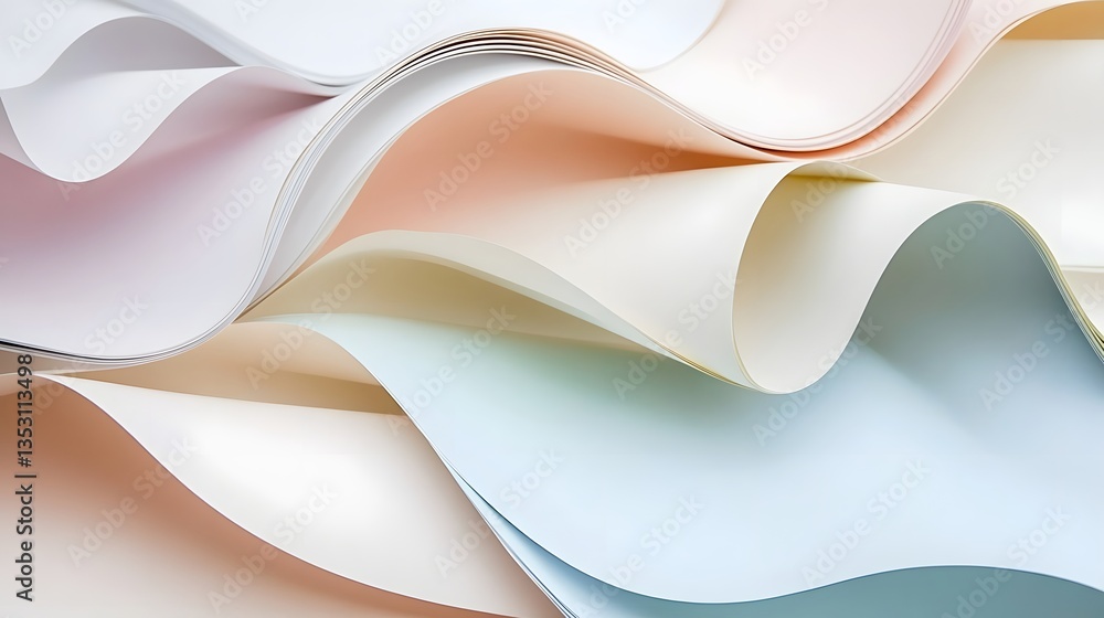 Aufkleber abstract composition of flowing pastel-colored paper waves creating a serene visual effect