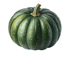 A single green kabocha squash with a stem, showcased  setting transparent background